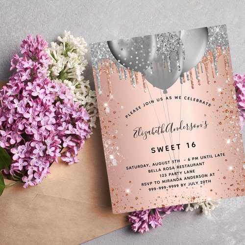 Budget Sweet 16 rose gold silver balloons