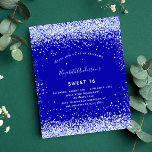 Budget Sweet 16 royal blue white invitation<br><div class="desc">A modern,  stylish and glamorous invitation for a Sweet 16,  16th birthday party.  A royal blue background,  decorated with faux glitter sparkles.  Personalize and add your name and party details.</div>