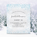 Budget Sweet 16 silver blue glitter invitation<br><div class="desc">For an elegant Sweet 16,  16th birthday.  A faux silver metallic looking background.  Decorated with blue faux glitter dust. Personalize and add a name,  age and party details. The name is written with a hand lettered style script</div>