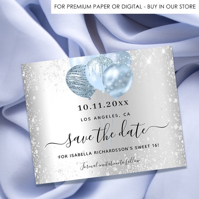 Budget Sweet 16 silver blue save the date (Creator Uploaded)