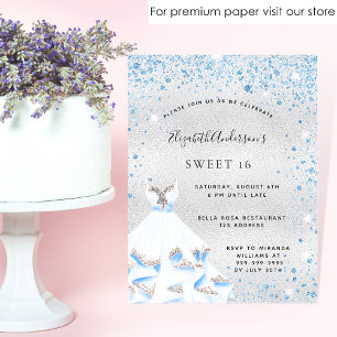 Budget Sweet 16 silver blue winter invitation