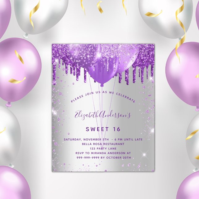 Budget Sweet 16 silver purple invitation (Creator Uploaded)