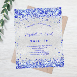 Budget Sweet 16 silver royal blue invitation