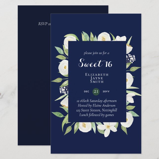 BUDGET Sweet 16, Sixteenth Birthday Floral Invite (Front/Back)