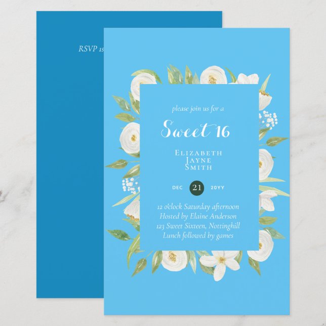 BUDGET Sweet 16, Sixteenth Birthday Floral Invite (Front/Back)