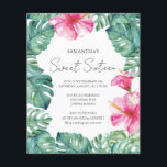 Budget Sweet 16 Watercolor Pink Floral Tropical Flyer<br><div class="desc">This tropical budget 16th Birthday invitation features the words "Sweet Sixteen" in a stylish handwritten script typography with event details in a classic charcoal grey on a crisp white background. Designed using original watercolor pink florals and monstera palm leaves in shades of green by artist Victoria Grigaliunas. A tropical chic...</div>