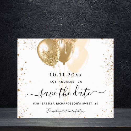 Budget Sweet 16 white gold save the date