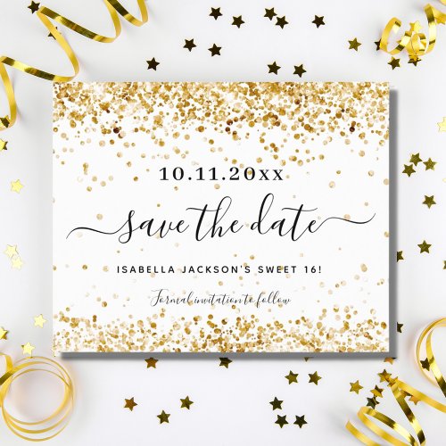 Budget Sweet 16 white gold save the date