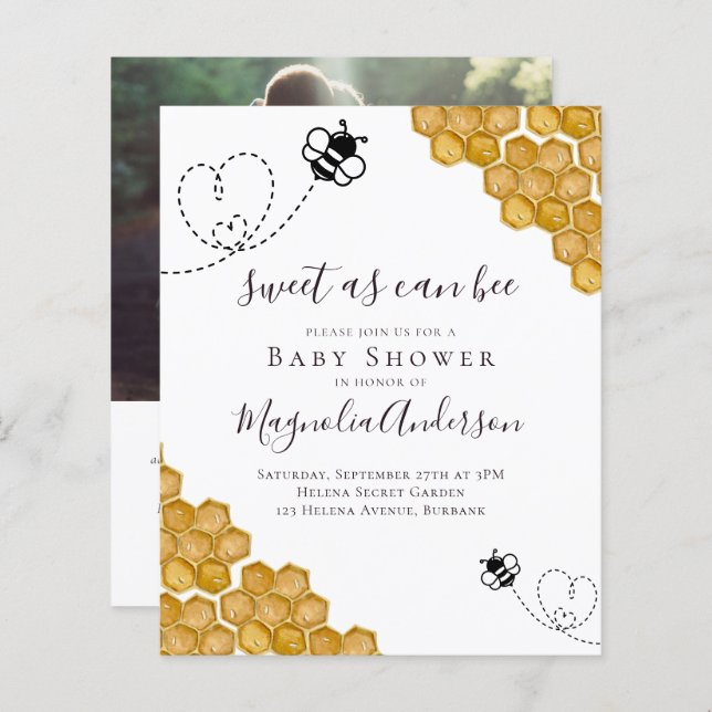 Budget Sweet as Can Bee Baby Shower Invitaition (Front/Back)