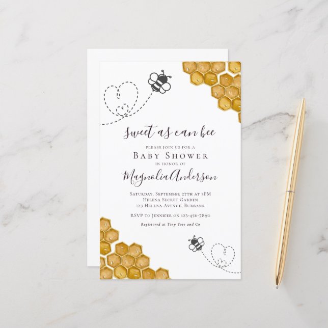 Budget Sweet as Can Bee Baby Shower Invitation (Front/Back In Situ)