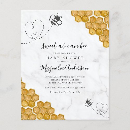 Budget Sweet as Can Bee Baby Shower Invitation