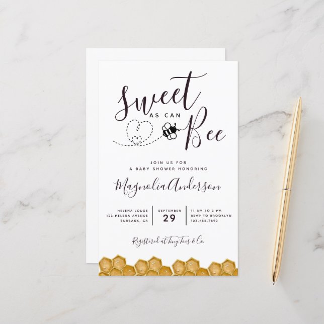 Budget Sweet as Can Bee Baby Shower Invitation (Front/Back In Situ)