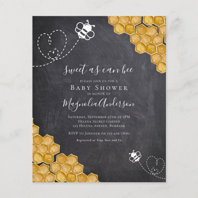 Budget Sweet as Can Bee Baby Shower Invitation (Front)