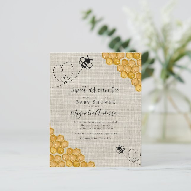 Budget Sweet as Can Bee Baby Shower Invitation (Standing Front)