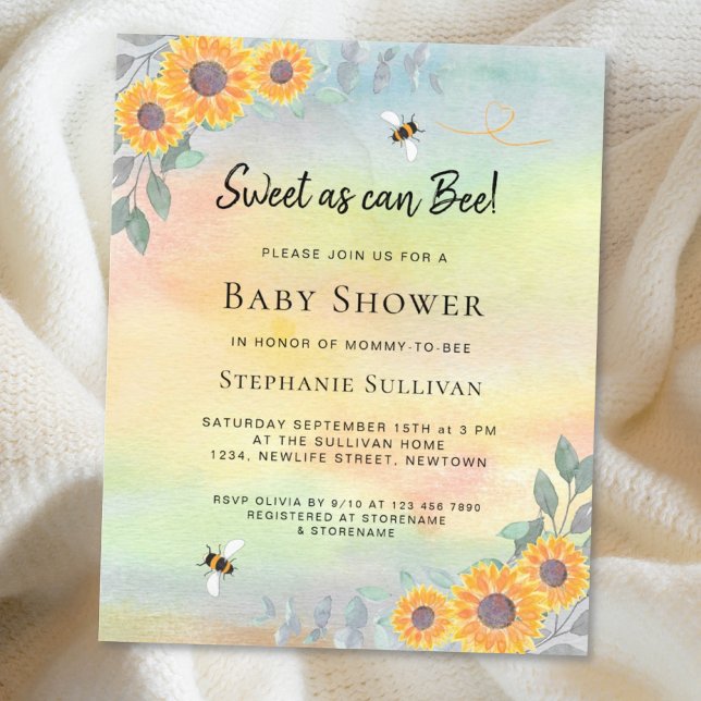 Budget Sweet As Can Bee Baby Shower Invitation (Creator Uploaded)