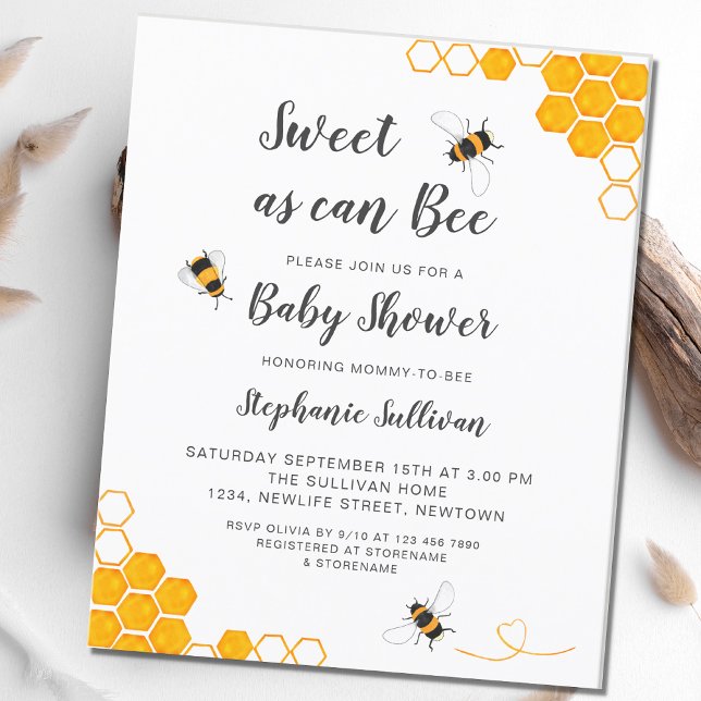 Budget Sweet As Can Bee Baby Shower Invitation (Creator Uploaded)