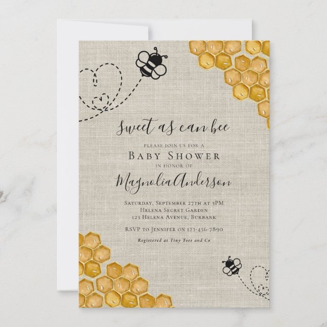 Budget Sweet as Can Bee Baby Shower Invitation (Front)