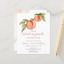 Budget Sweet as Peach Girl Birthday Invitation