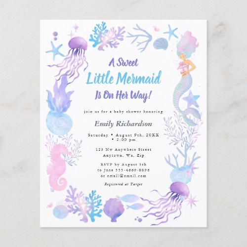 Budget Sweet Little Mermaid Baby Shower Invitation
