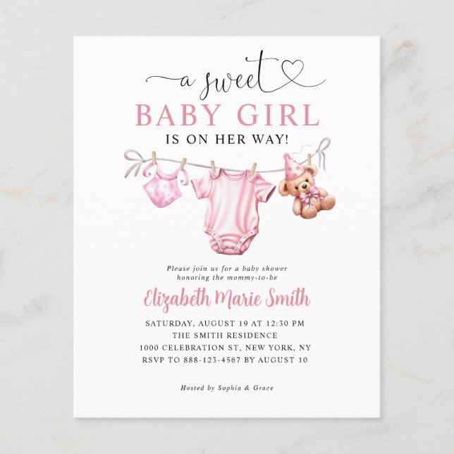 Budget Sweet Little Pink Clothes Girl Baby Shower (Front)