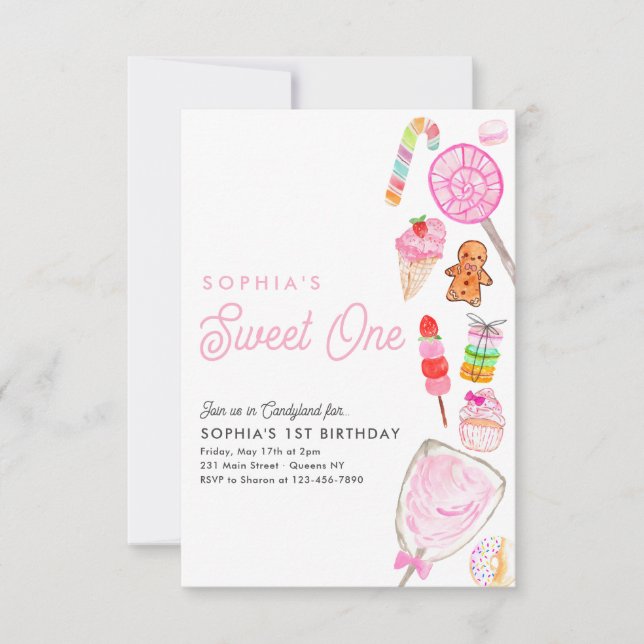 Budget SWEET ONE Candy Kids Candyland 1st Birthday Note Card (Front)
