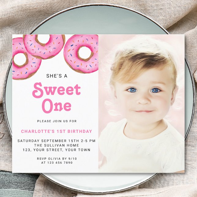 Budget Sweet One Donut First Birthday Photo Invite (Creator Uploaded)