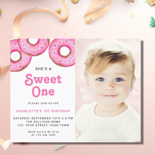 Budget Sweet One Donut First Birthday Photo Invite