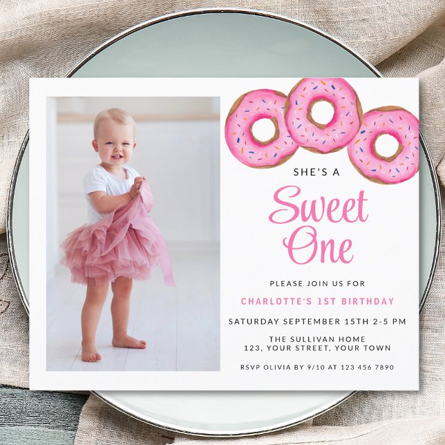 Budget Sweet One Donut Photo 1st Birthday Invite (Creator Uploaded)