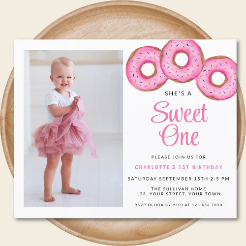 Budget Sweet One Donut Photo 1st Birthday Invite