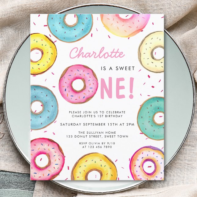 Budget Sweet One Donuts 1st Birthday Invitation (Creator Uploaded)