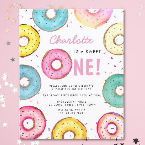 Budget Sweet One Donuts 1st Birthday Invitation