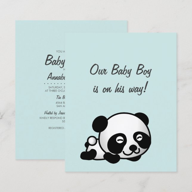 Budget Sweet Panda On Blue It's a Boy Baby Shower (Front/Back)