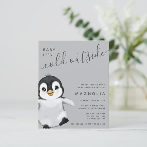 Budget Sweet Penguin Baby Shower Invitation