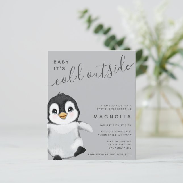 Budget Sweet Penguin Baby Shower Invitation (Standing Front)