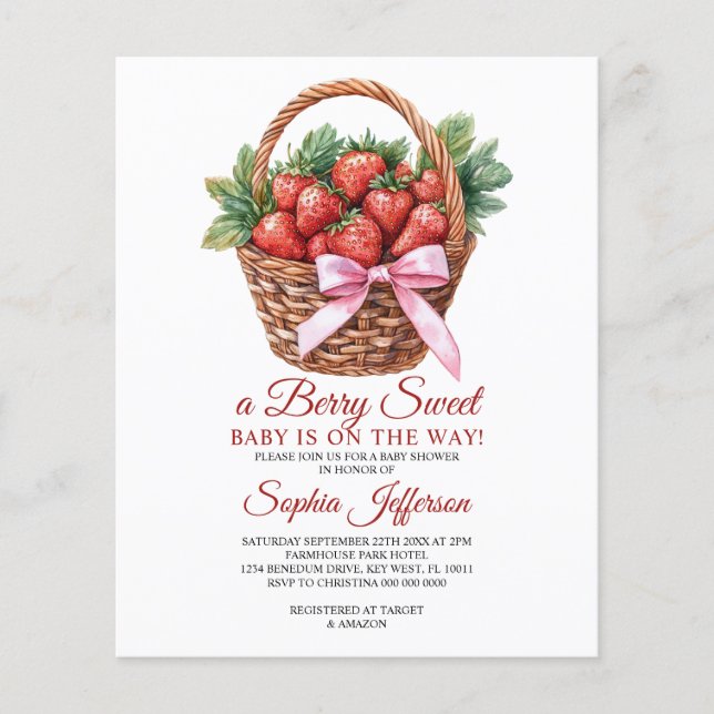 Budget Sweet Strawberry Baby Shower Invitation (Front)