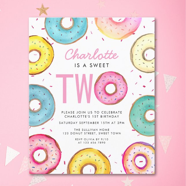 Budget Sweet Two Donuts 2nd Birthday Invitation (Creator Uploaded)