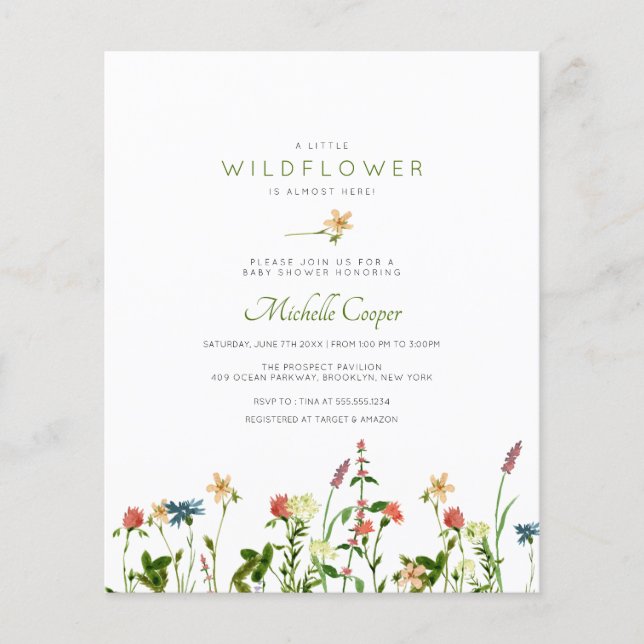 Budget Sweet Wildflower Baby Shower Invitation (Front)