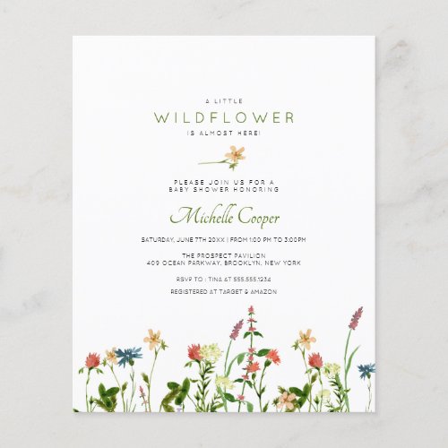 Budget Sweet Wildflower Baby Shower Invitation