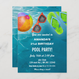Budget Swimming Pool Party Birthday Invitation