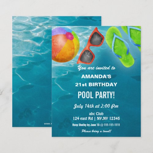 Budget Swimming Pool Party Birthday Invitation