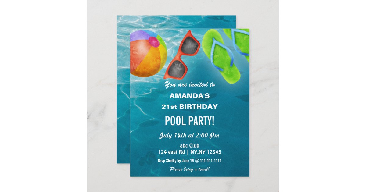 Budget Swimming Pool Party Birthday Invitation | Zazzle