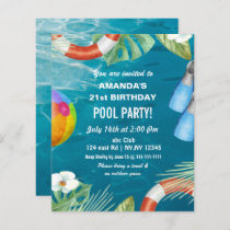 Budget Swimming Pool Party Birthday Invitation