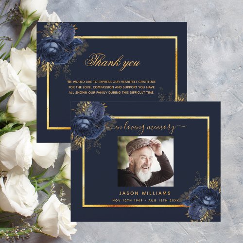 Budget sympathy blue floral gold thank you photo