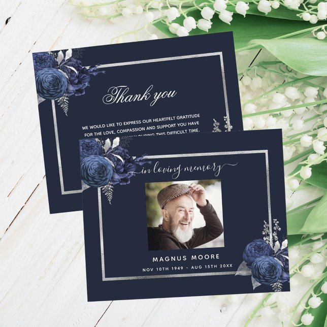 Budget sympathy blue floral silver thank you photo (Creator Uploaded)