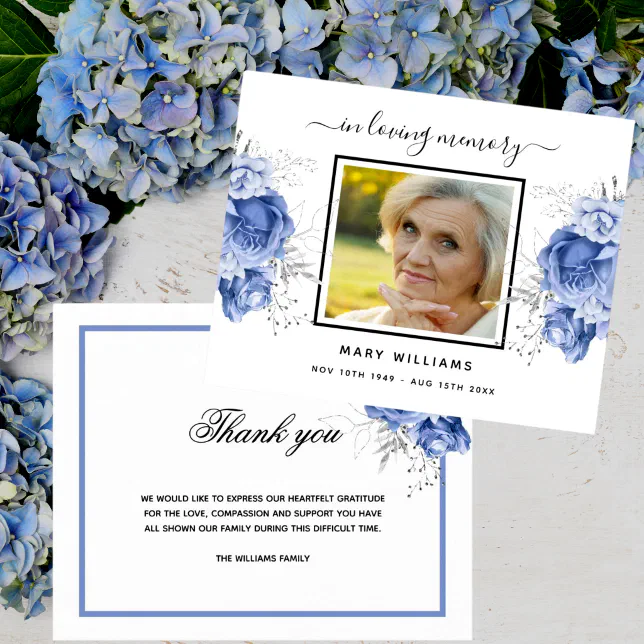 Budget Sympathy blue white photo thank you | Zazzle