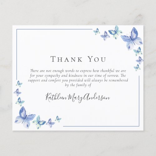 BUDGET Sympathy Butterfly Funeral Thank You Note 