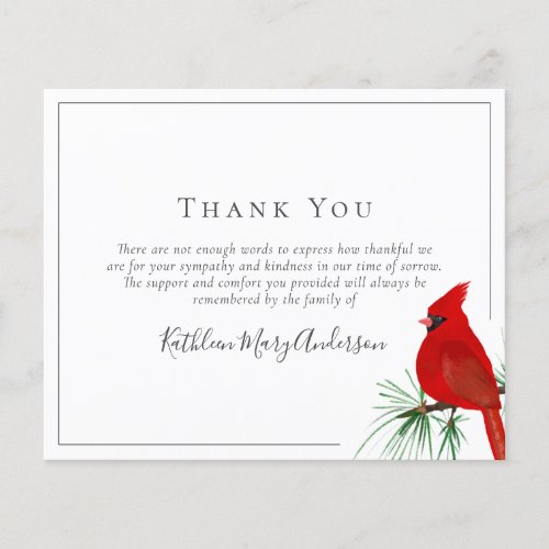 BUDGET Sympathy Cardinal Funeral Thank You Note 