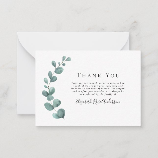 BUDGET Sympathy Eucalyptus Funeral Thank You Note  (Front)