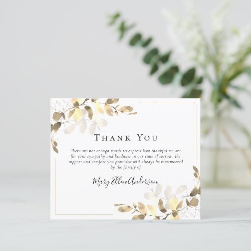 BUDGET Sympathy Eucalyptus Funeral Thank You Note 