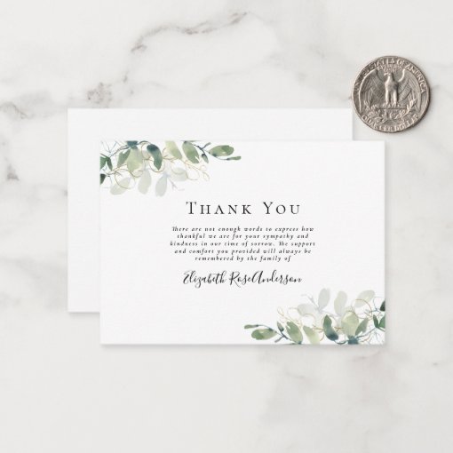 BUDGET Sympathy Eucalyptus Funeral Thank You Note | Zazzle